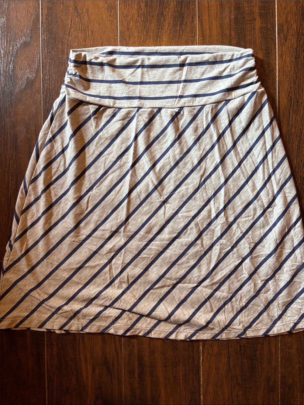 EUC Faded Glory Navy Striped Grey A-Line Midi Skirt